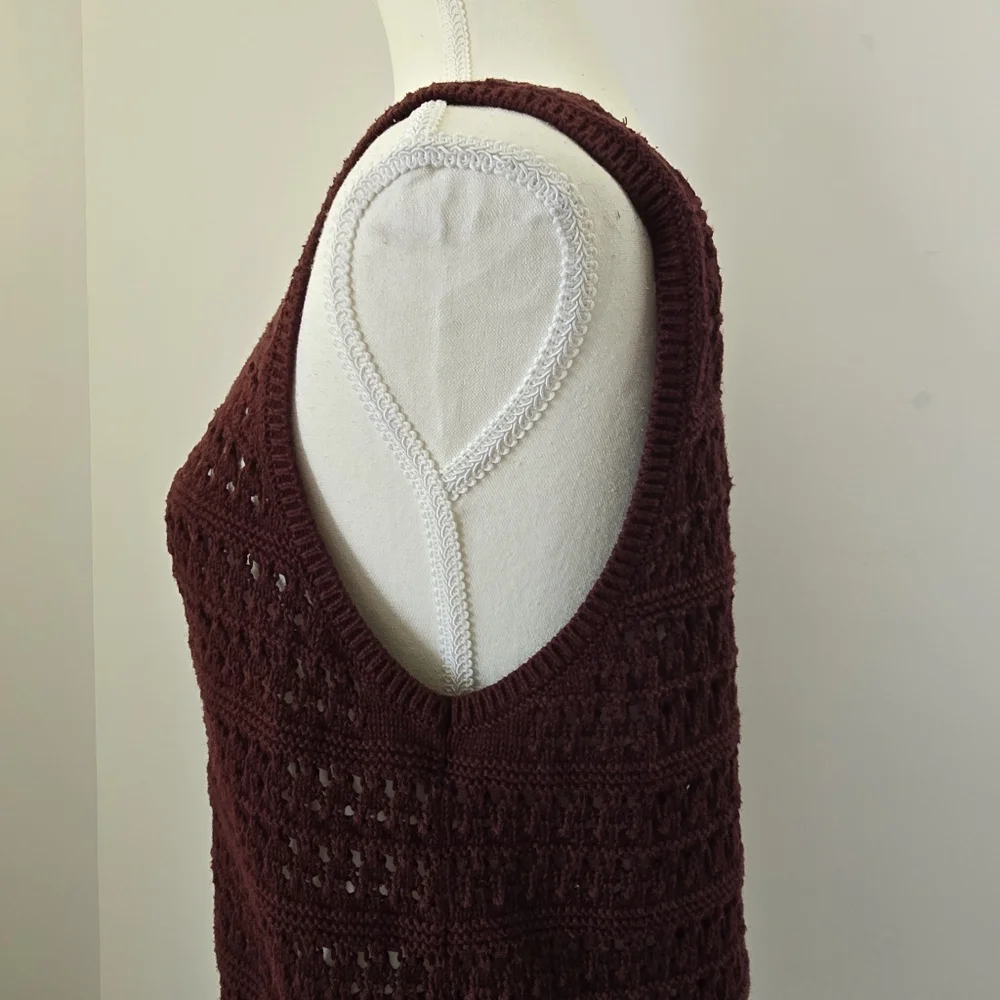 Old Navy Dark Brown Crochet Cropped Tank Top Women’s L Summer Boho Knit Top - Picture 5 of 7